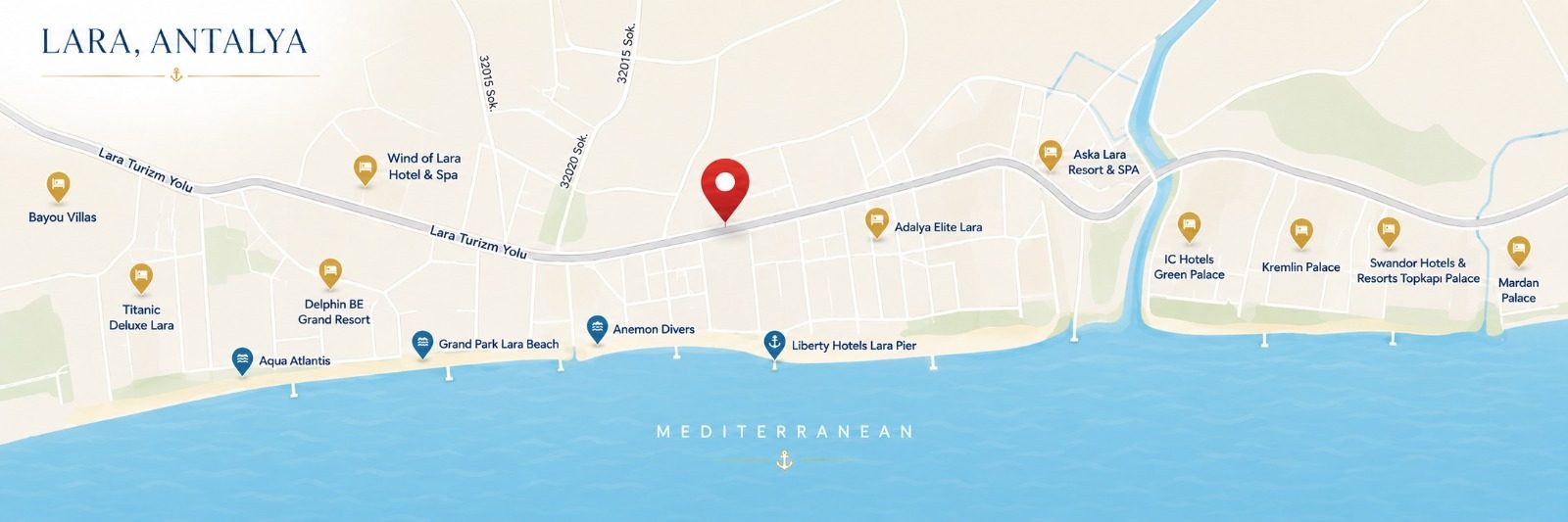 Lara Antalya otel haritası — mağazamızın konumu